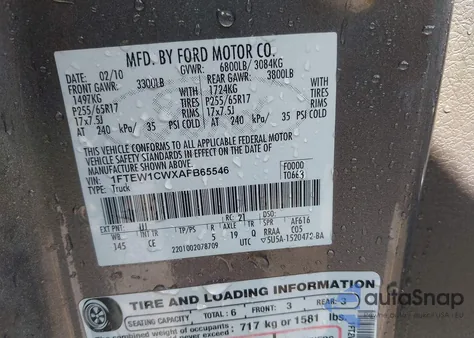 2010 Ford F-150 Xl z USA, uszkodzony, nr VIN 1FTEW1CWXAFB65546